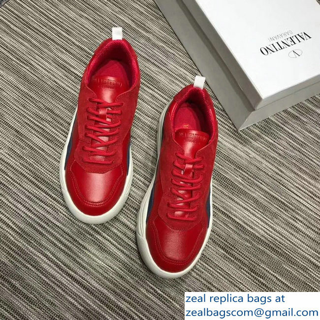 Valentino Calfskin And Suede Leather Sneakers Red 2018