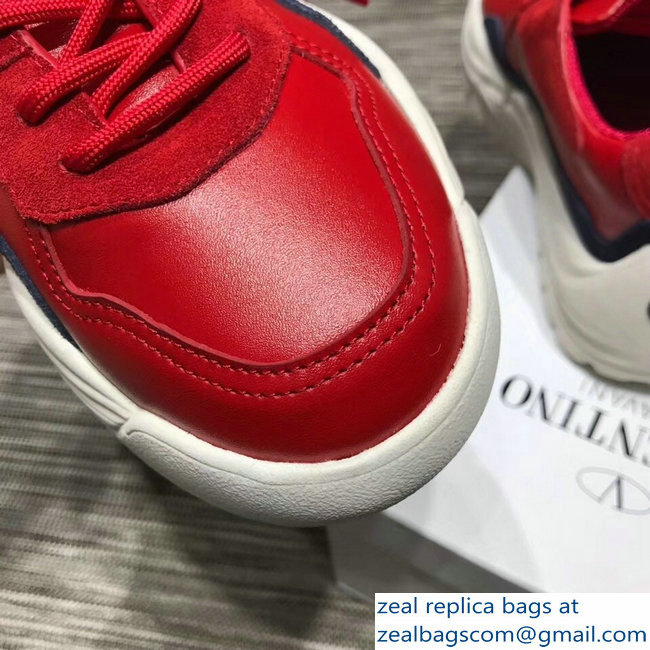 Valentino Calfskin And Suede Leather Sneakers Red 2018