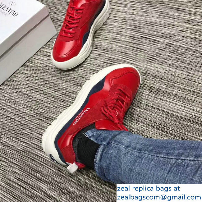 Valentino Calfskin And Suede Leather Sneakers Red 2018 - Click Image to Close