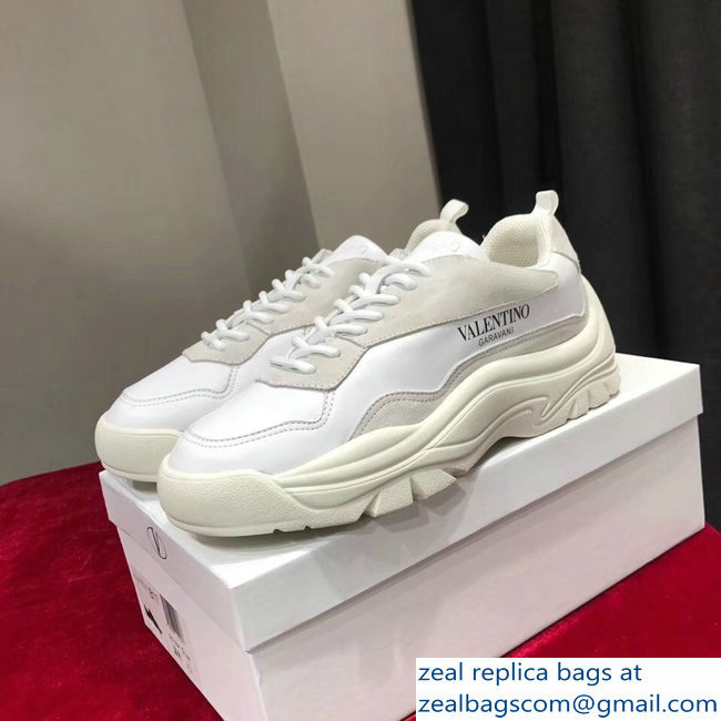 Valentino Calfskin And Suede Leather Sneakers White 2018 - Click Image to Close