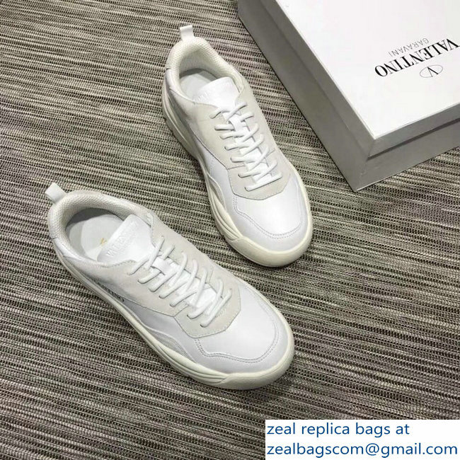 Valentino Calfskin And Suede Leather Sneakers White 2018 - Click Image to Close