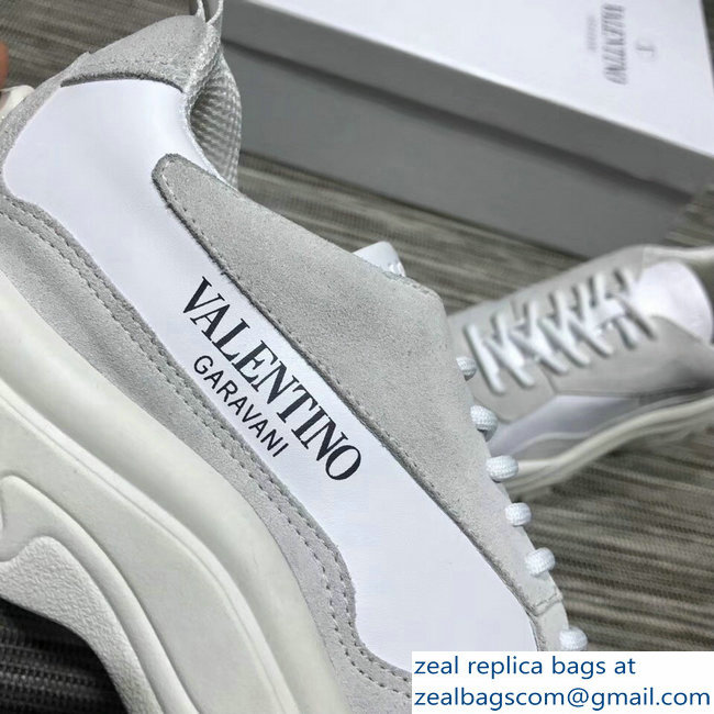 Valentino Calfskin And Suede Leather Sneakers White 2018 - Click Image to Close