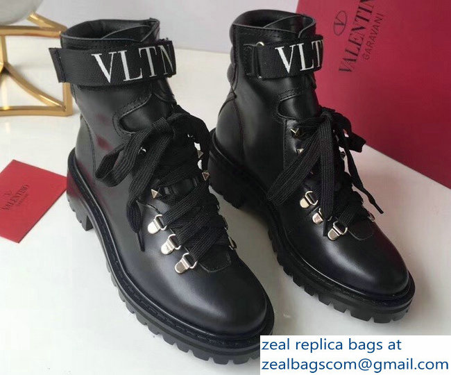 Valentino Heel 3.5cm Calfskin Leather VLTN City Trekking Boots Black 2018 - Click Image to Close