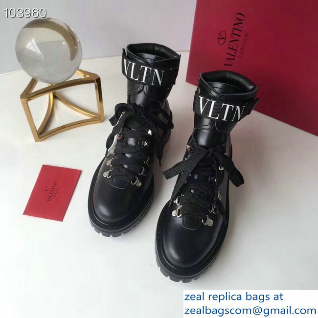 Valentino Heel 3.5cm Calfskin Leather VLTN City Trekking Boots Black 2018 - Click Image to Close
