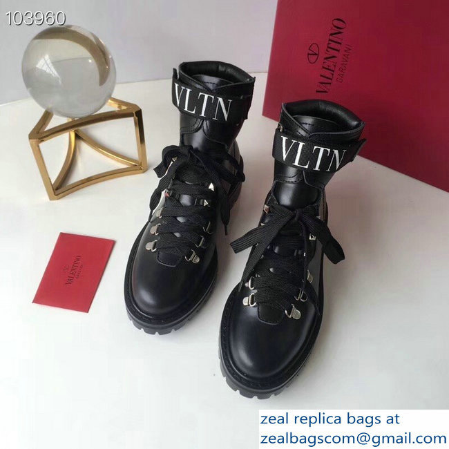 Valentino Heel 3.5cm Calfskin Leather VLTN City Trekking Boots Black 2018