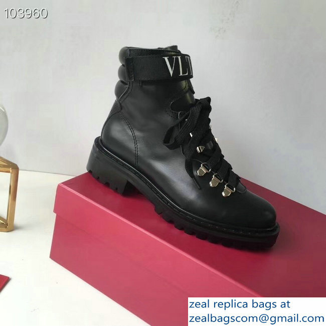 Valentino Heel 3.5cm Calfskin Leather VLTN City Trekking Boots Black 2018 - Click Image to Close