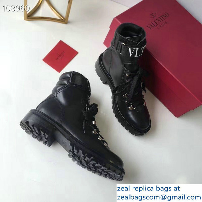 Valentino Heel 3.5cm Calfskin Leather VLTN City Trekking Boots Black 2018 - Click Image to Close