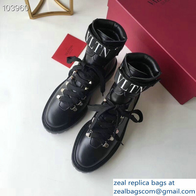 Valentino Heel 3.5cm Calfskin Leather VLTN City Trekking Boots Black 2018
