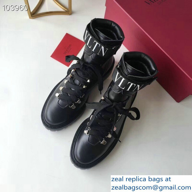 Valentino Heel 3.5cm Calfskin Leather VLTN City Trekking Boots Black 2018 - Click Image to Close