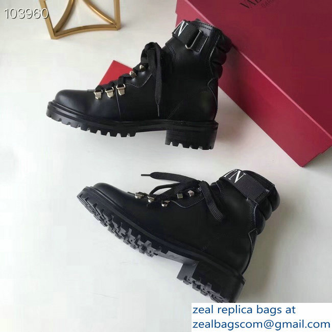 Valentino Heel 3.5cm Calfskin Leather VLTN City Trekking Boots Black 2018 - Click Image to Close