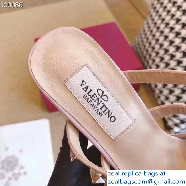 Valentino Heel 9.5cm Patent Leather Rockstud Heel Mules Sandals Pink 2018