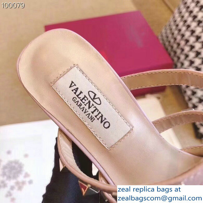 Valentino Heel 9.5cm Patent Leather Rockstud Heel Mules Sandals White 2018
