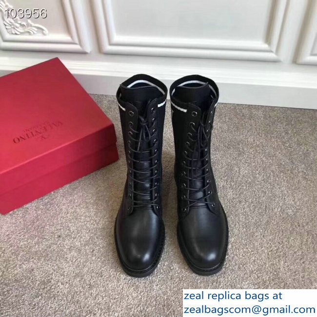 Valentino Leather and Fabric VLTN Boots Black 2018