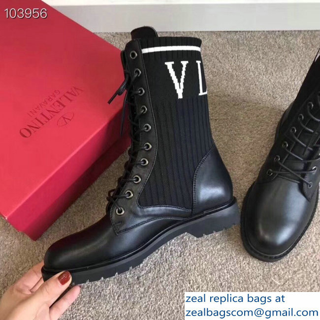 Valentino Leather and Fabric VLTN Boots Black 2018