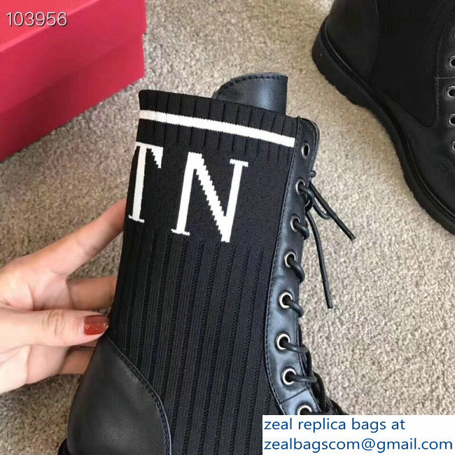 Valentino Leather and Fabric VLTN Boots Black 2018
