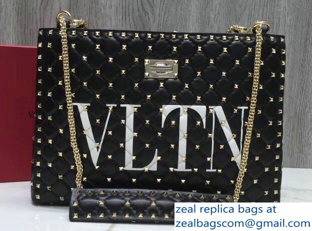 Valentino Rockstud Spike Shopping Shoulder Tote Bag VLTN Black 2018 - Click Image to Close