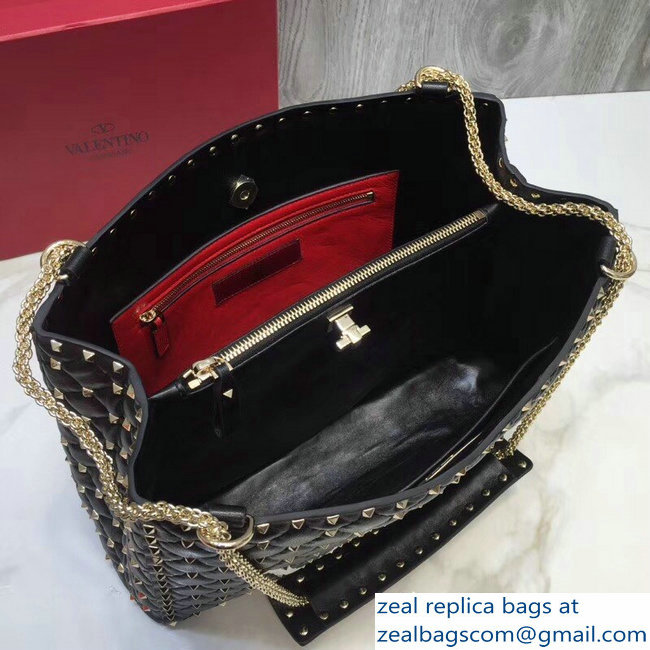 Valentino Rockstud Spike Shopping Shoulder Tote Bag VLTN Black 2018 - Click Image to Close