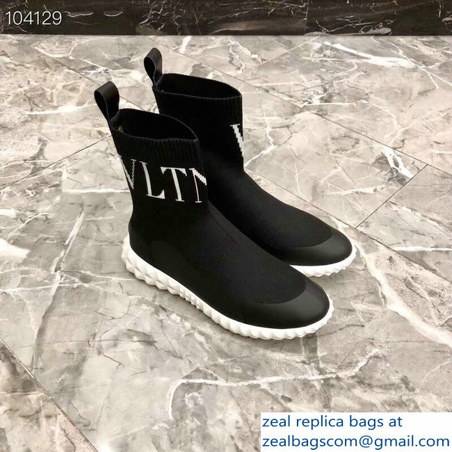 Valentino Stretch Knitted Fabric Sock VLTN Sneakers Boots Black 2018