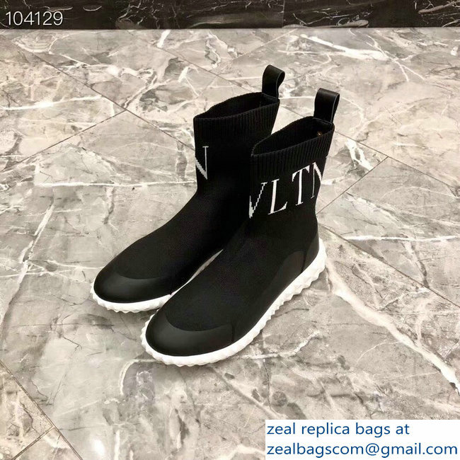 Valentino Stretch Knitted Fabric Sock VLTN Sneakers Boots Black 2018