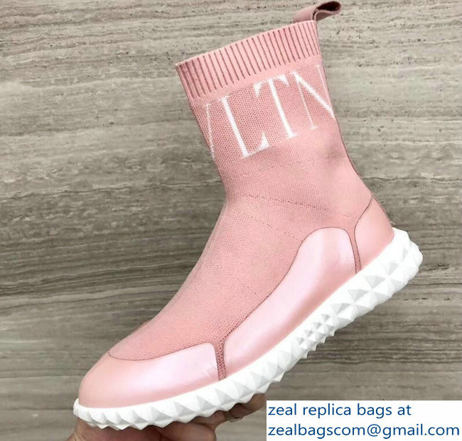 Valentino Stretch Knitted Fabric Sock VLTN Sneakers Boots Pink 2018 - Click Image to Close