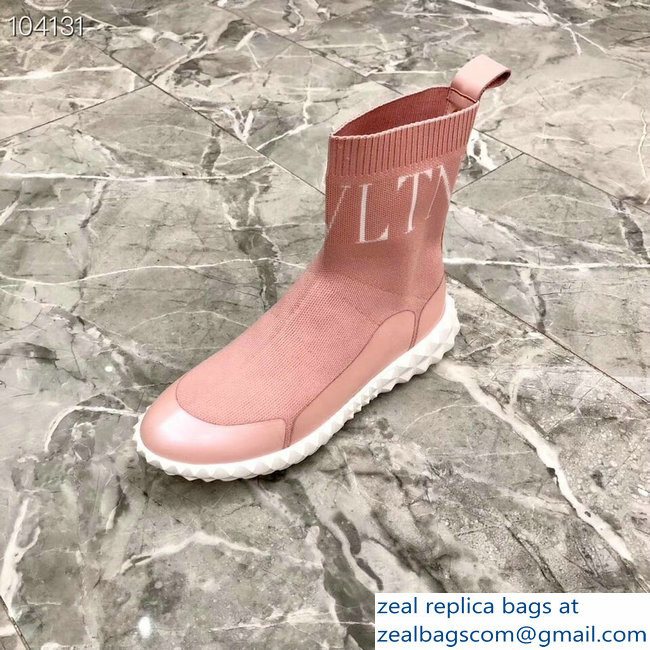 Valentino Stretch Knitted Fabric Sock VLTN Sneakers Boots Pink 2018 - Click Image to Close