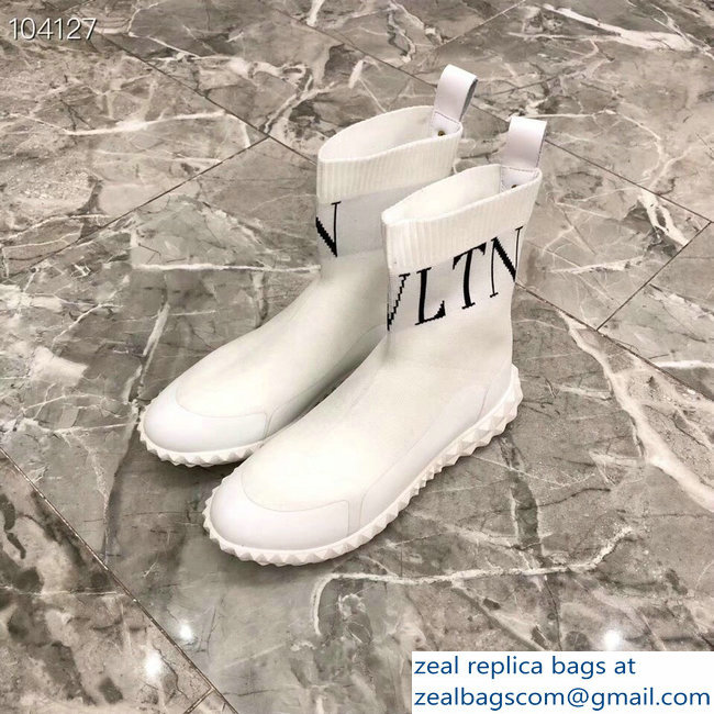 Valentino Stretch Knitted Fabric Sock VLTN Sneakers Boots White 2018 - Click Image to Close