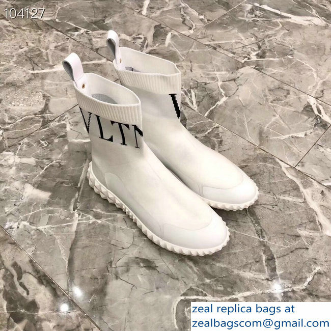 Valentino Stretch Knitted Fabric Sock VLTN Sneakers Boots White 2018 - Click Image to Close