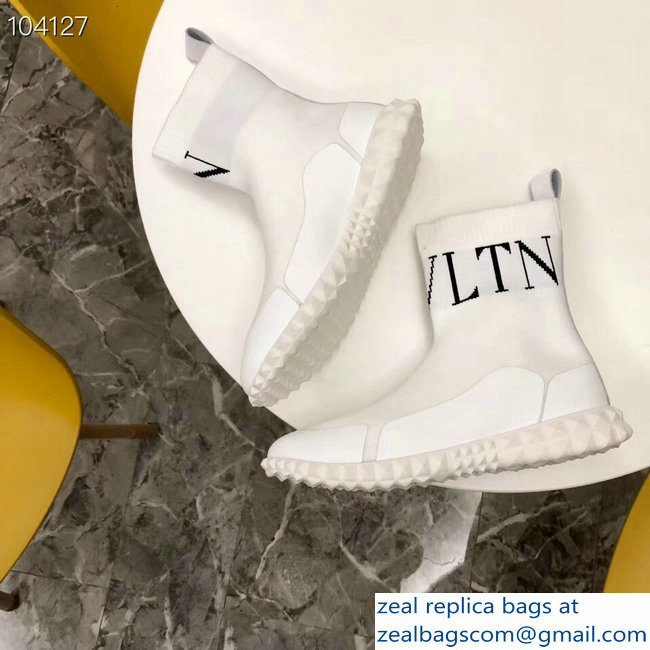 Valentino Stretch Knitted Fabric Sock VLTN Sneakers Boots White 2018