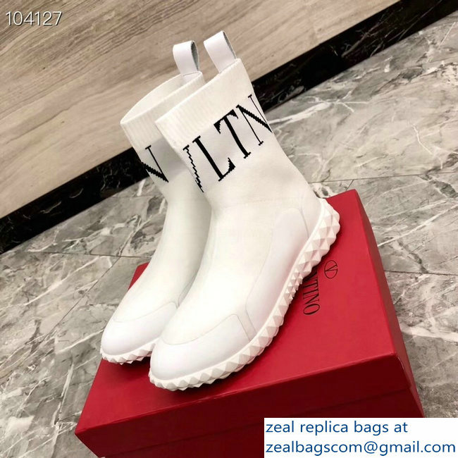 Valentino Stretch Knitted Fabric Sock VLTN Sneakers Boots White 2018 - Click Image to Close