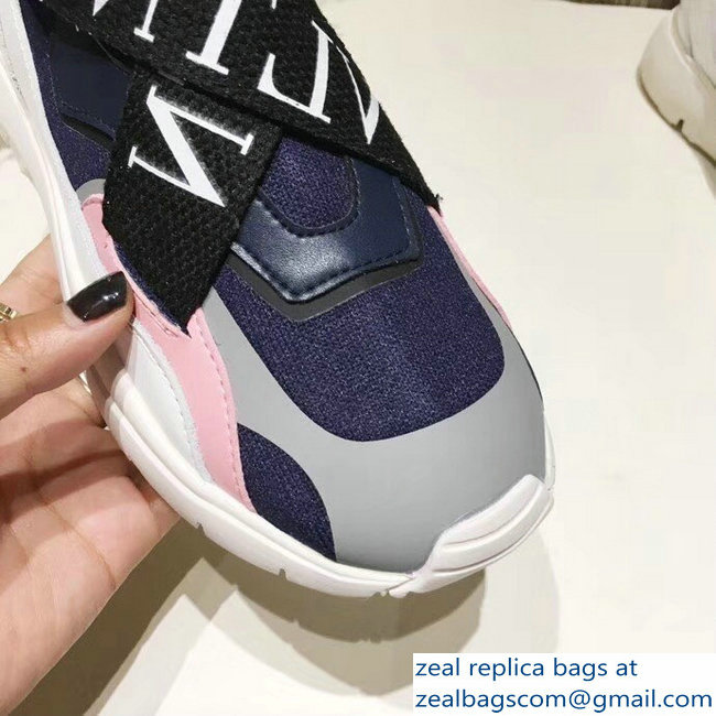 Valentino VLTN High-Top Stretch Knit And Leather Heroes Her Sneakers Blue 2018 - Click Image to Close