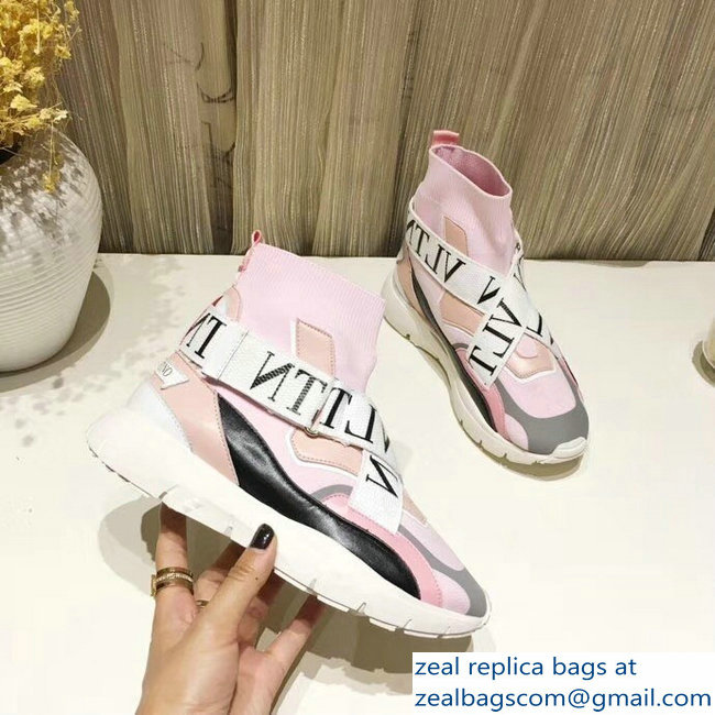 Valentino VLTN High-Top Stretch Knit And Leather Heroes Her Sneakers Pink 2018