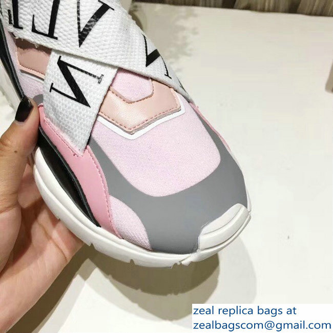 Valentino VLTN High-Top Stretch Knit And Leather Heroes Her Sneakers Pink 2018