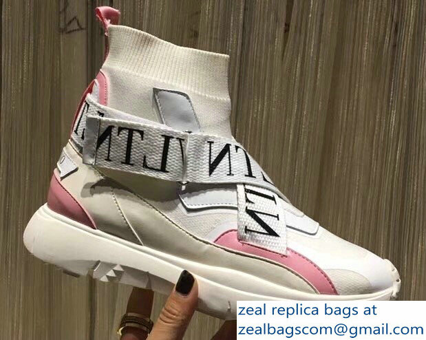 Valentino VLTN High-Top Stretch Knit And Leather Heroes Her Sneakers White 2018 - Click Image to Close