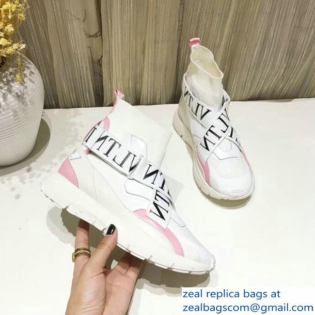 Valentino VLTN High-Top Stretch Knit And Leather Heroes Her Sneakers White 2018