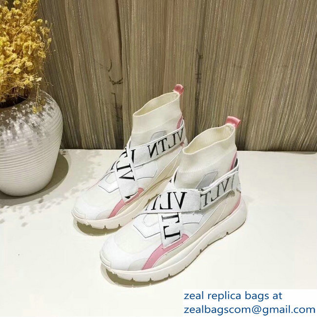 Valentino VLTN High-Top Stretch Knit And Leather Heroes Her Sneakers White 2018 - Click Image to Close