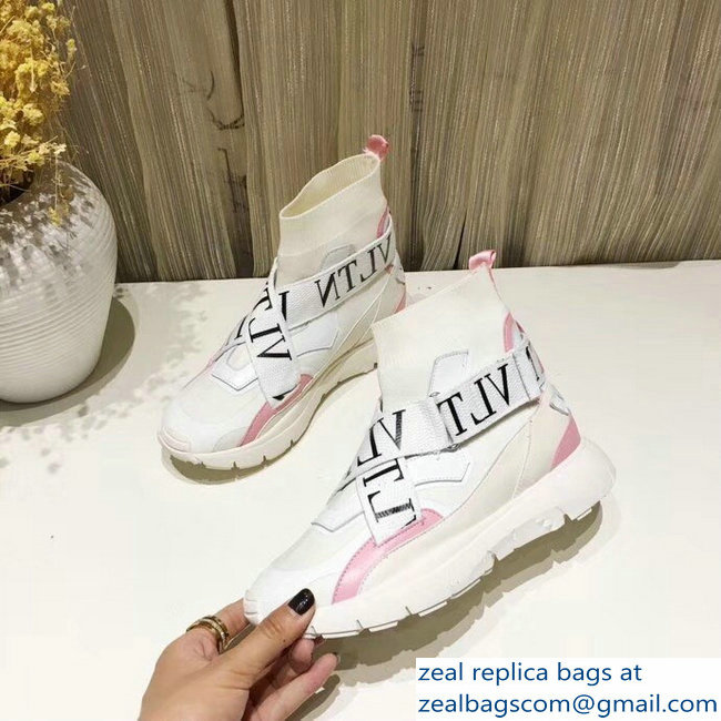 Valentino VLTN High-Top Stretch Knit And Leather Heroes Her Sneakers White 2018 - Click Image to Close