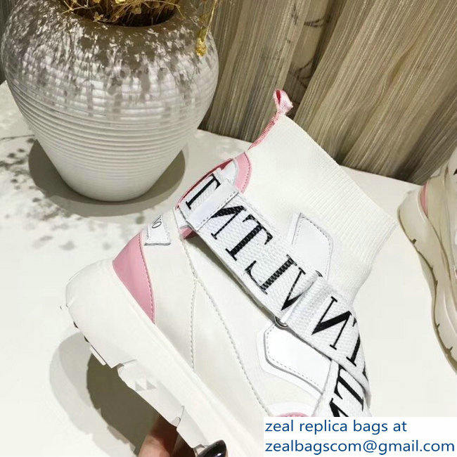 Valentino VLTN High-Top Stretch Knit And Leather Heroes Her Sneakers White 2018 - Click Image to Close