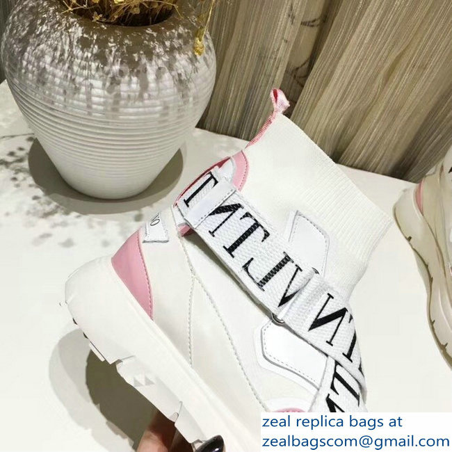 Valentino VLTN High-Top Stretch Knit And Leather Heroes Her Sneakers White 2018