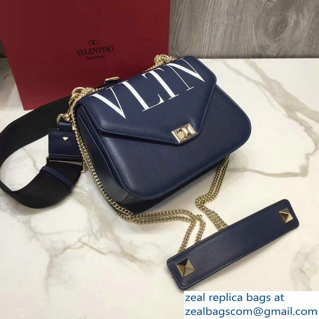 Valentino VLTN Shoulder Strap Chain Saddle Bag Blue 2018