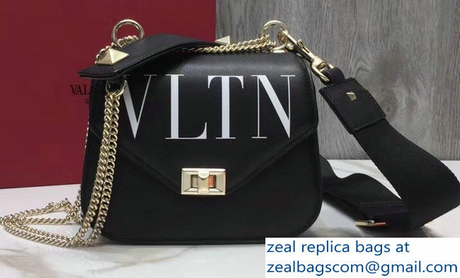 Valentino VLTN Shoulder Strap Chain Saddle Small Bag Black 2018 - Click Image to Close