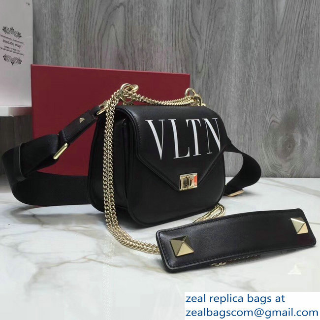 Valentino VLTN Shoulder Strap Chain Saddle Small Bag Black 2018