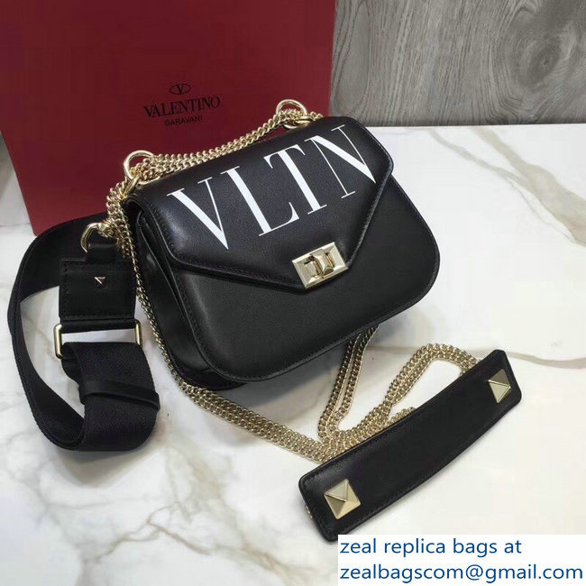 Valentino VLTN Shoulder Strap Chain Saddle Small Bag Black 2018 - Click Image to Close