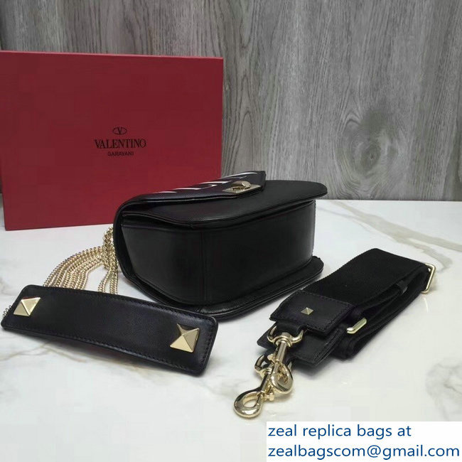 Valentino VLTN Shoulder Strap Chain Saddle Small Bag Black 2018