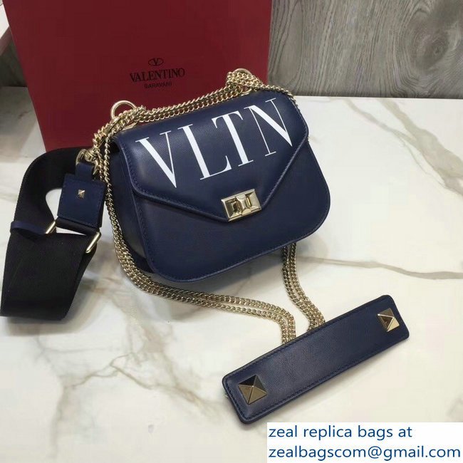 Valentino VLTN Shoulder Strap Chain Saddle Small Bag Blue 2018