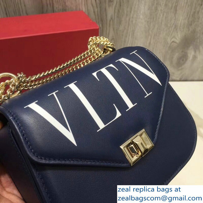 Valentino VLTN Shoulder Strap Chain Saddle Small Bag Blue 2018