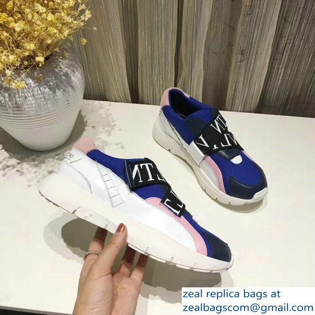 Valentino VLTN Stretch Knit And Leather Heroes Her Sneakers Blue 2018