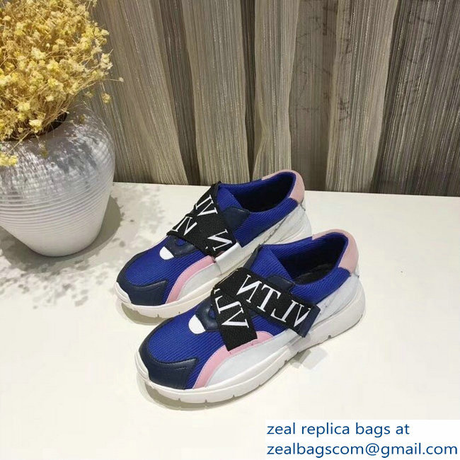 Valentino VLTN Stretch Knit And Leather Heroes Her Sneakers Blue 2018