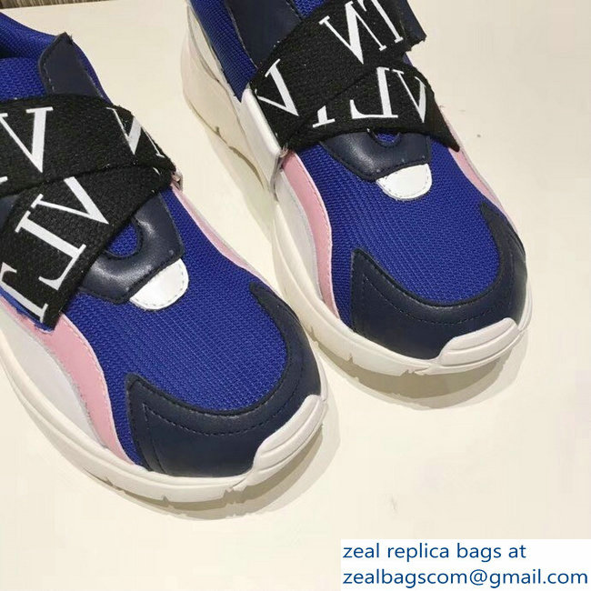 Valentino VLTN Stretch Knit And Leather Heroes Her Sneakers Blue 2018 - Click Image to Close