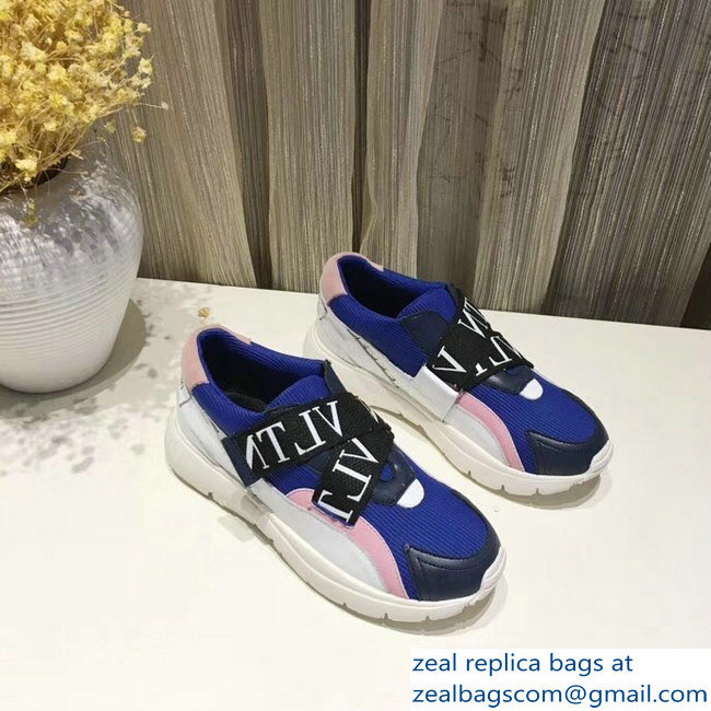 Valentino VLTN Stretch Knit And Leather Heroes Her Sneakers Blue 2018 - Click Image to Close