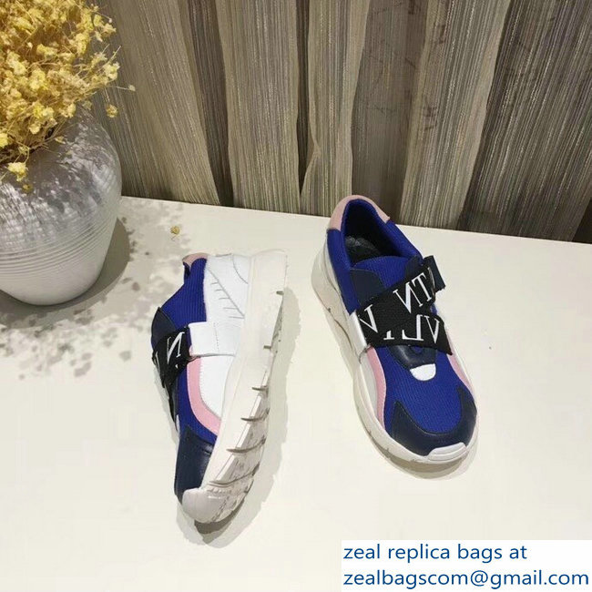 Valentino VLTN Stretch Knit And Leather Heroes Her Sneakers Blue 2018 - Click Image to Close
